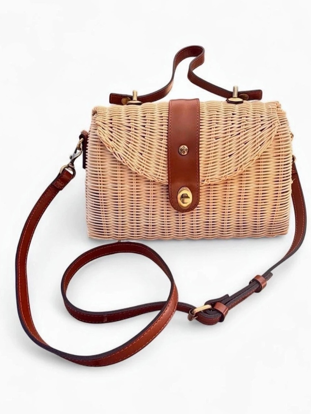 Patricia Nash Mersea Wicker Rattan Leather Satchel Crossbody Bag